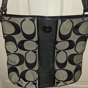 Coach Black and Gray Signature Shoulder Bag